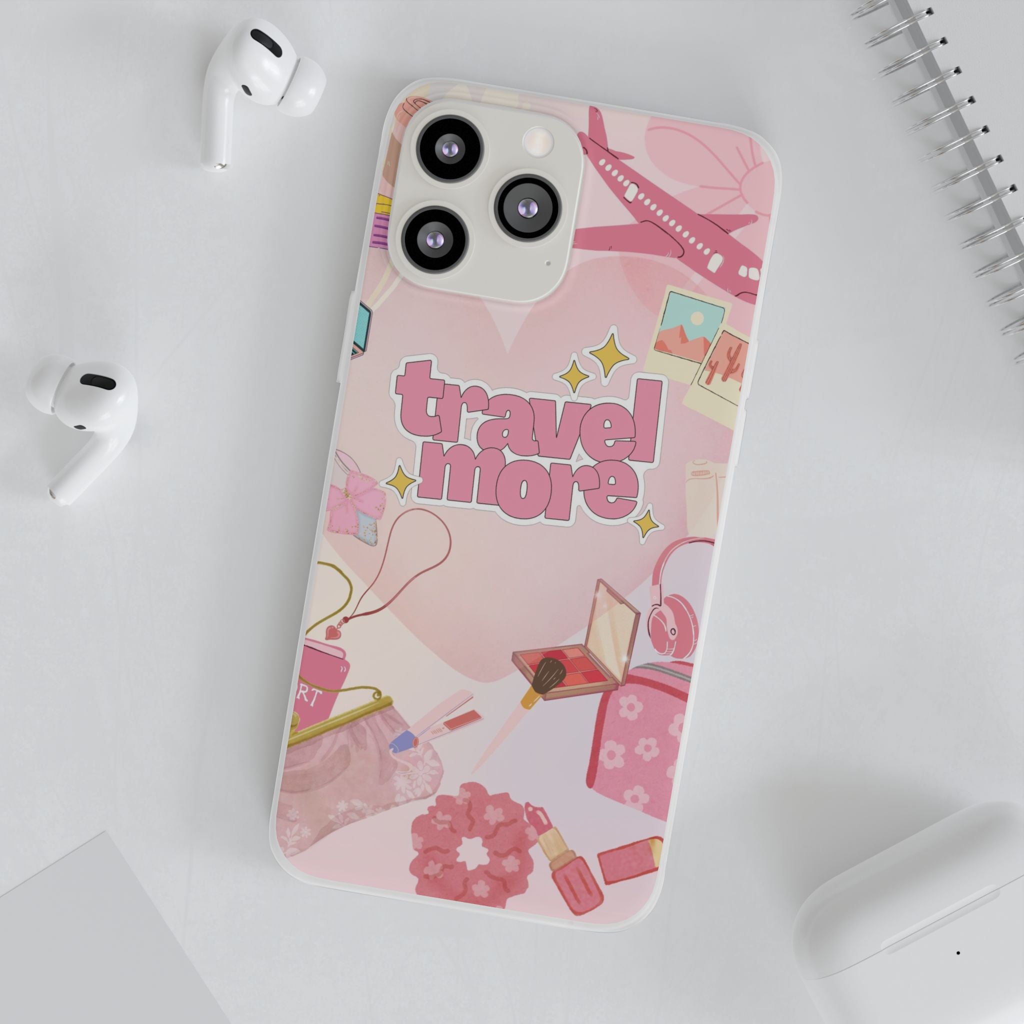 Travel More Pink Phone Case — Cute Airplane & Luggage Flexi Case