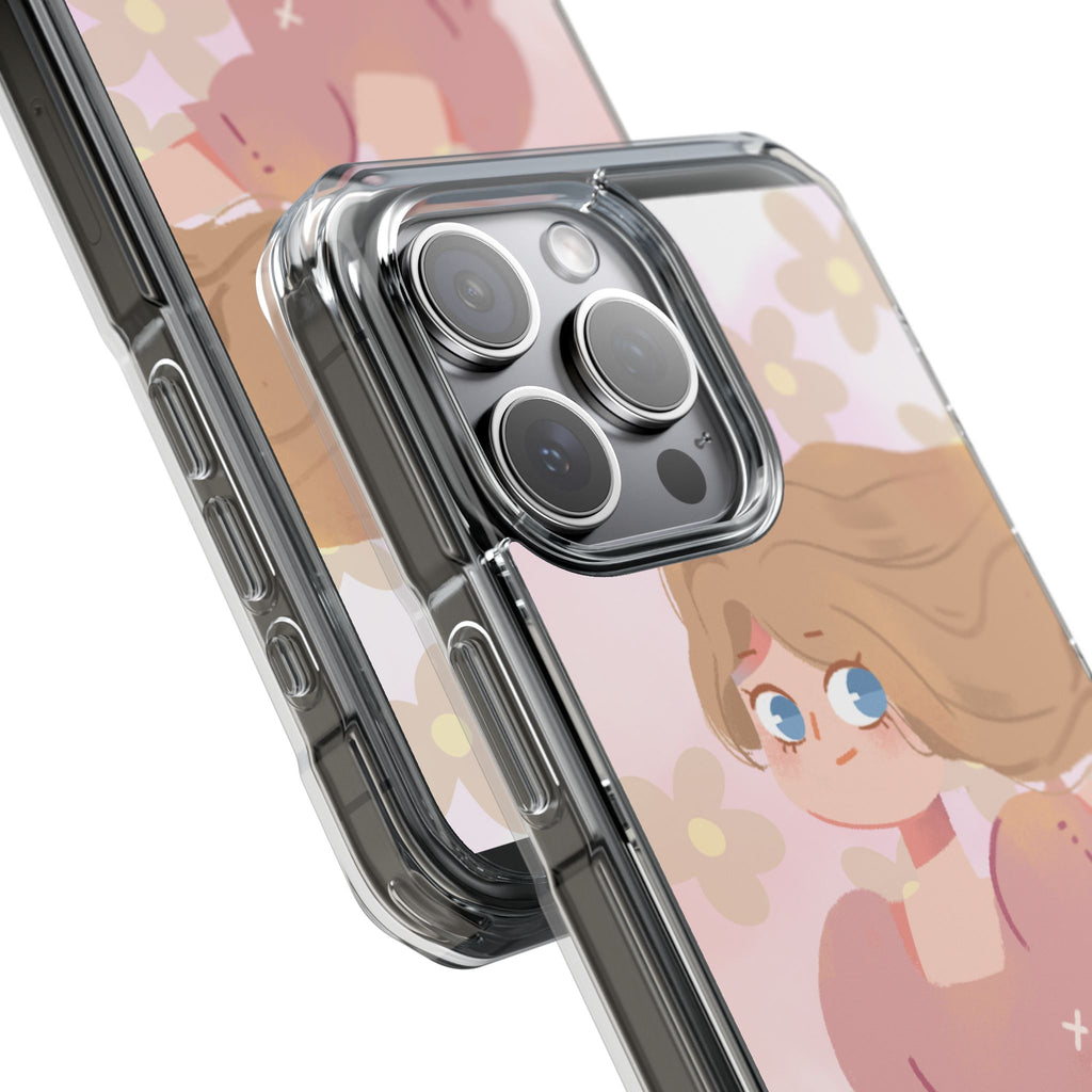 Clear Magnetic Phone Case — Pastel Girl Floral Design