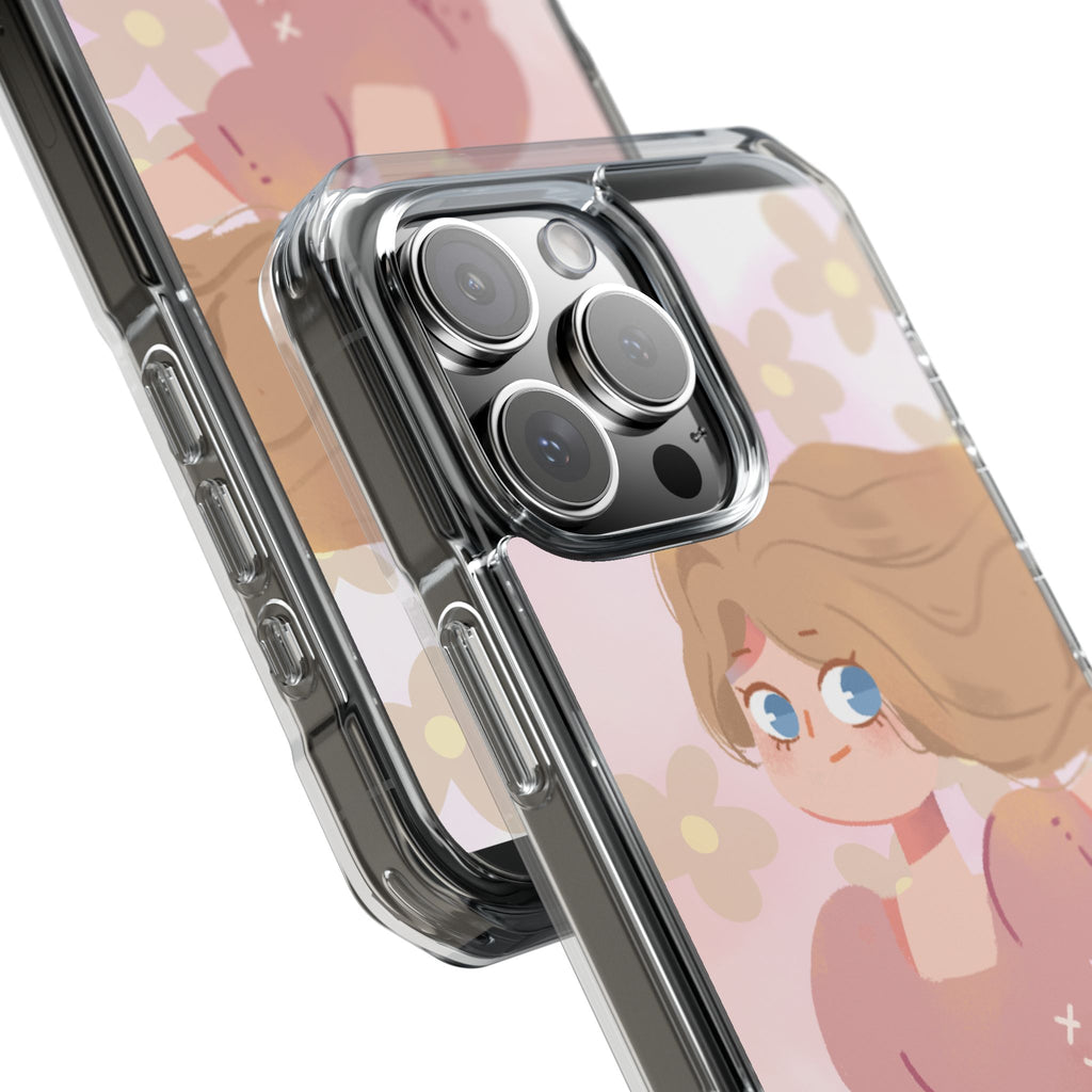 Clear Magnetic Phone Case — Pastel Girl Floral Design