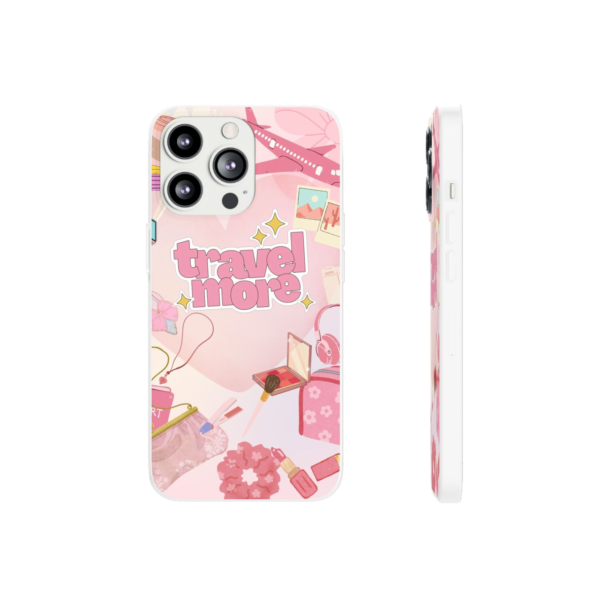 Travel More Pink Phone Case — Cute Airplane & Luggage Flexi Case