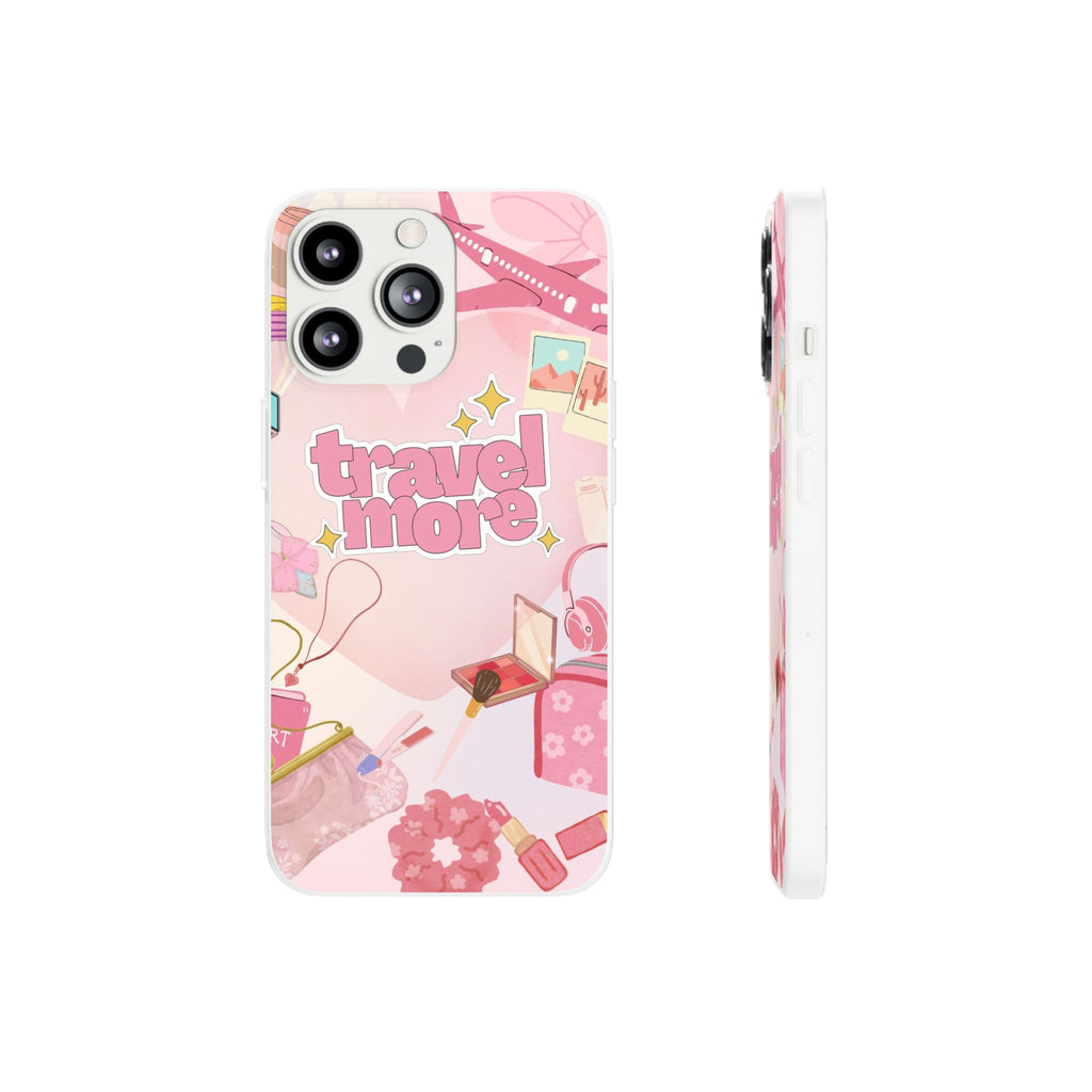 Travel More Pink Phone Case — Cute Airplane & Luggage Flexi Case