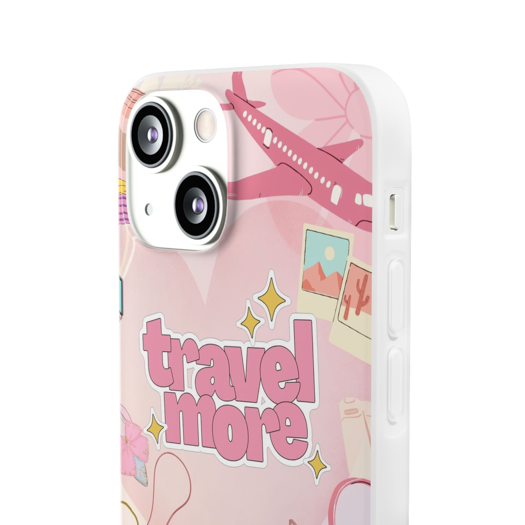 Travel More Pink Phone Case — Cute Airplane & Luggage Flexi Case