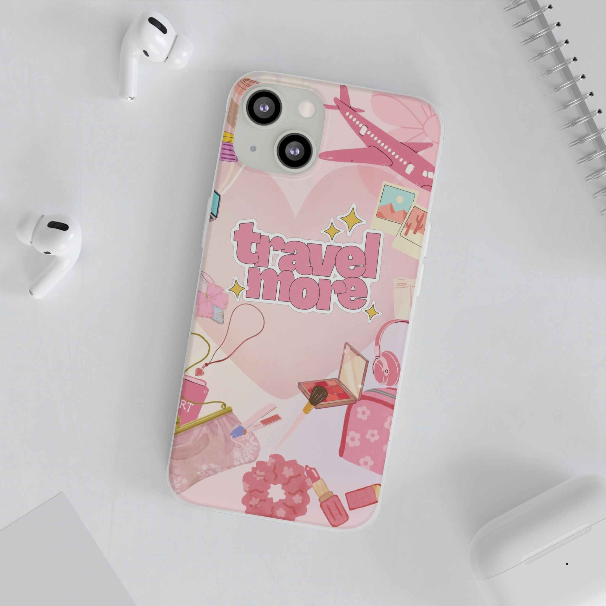 Travel More Pink Phone Case — Cute Airplane & Luggage Flexi Case