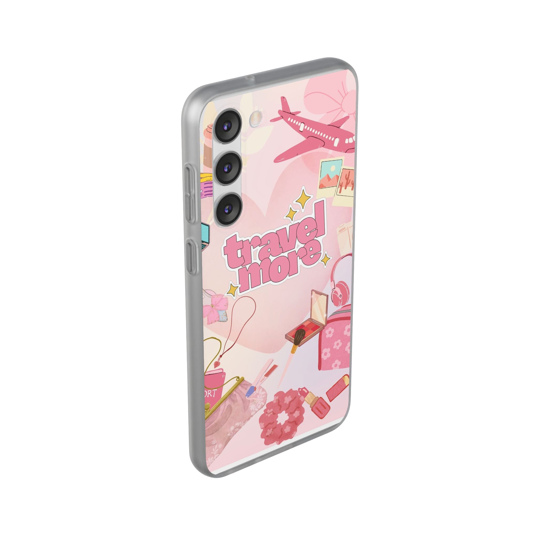 Travel More Pink Phone Case — Cute Airplane & Luggage Flexi Case