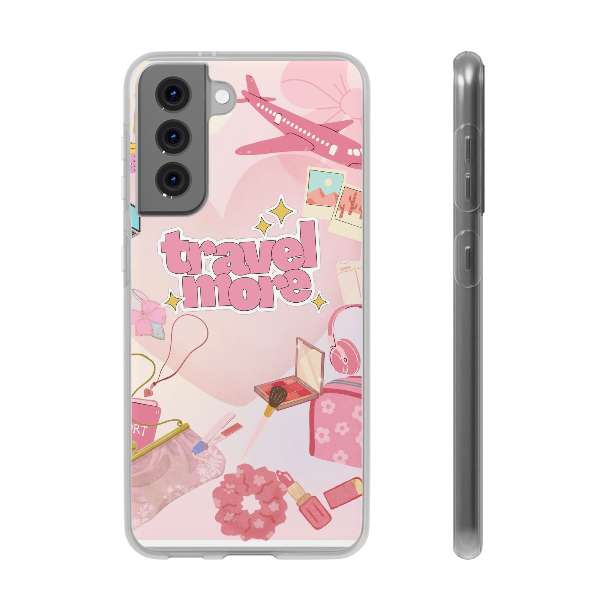 Travel More Pink Phone Case — Cute Airplane & Luggage Flexi Case