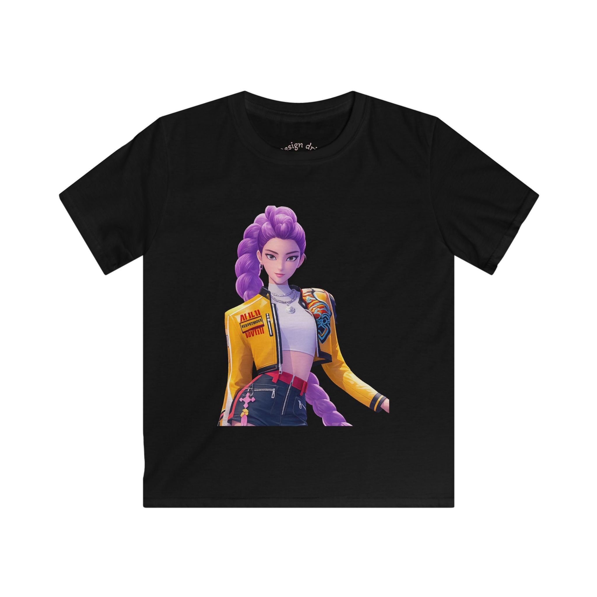 Kids T‑Shirt — Neon Girl Squad Graphic Tee (Purple Hair Characters)