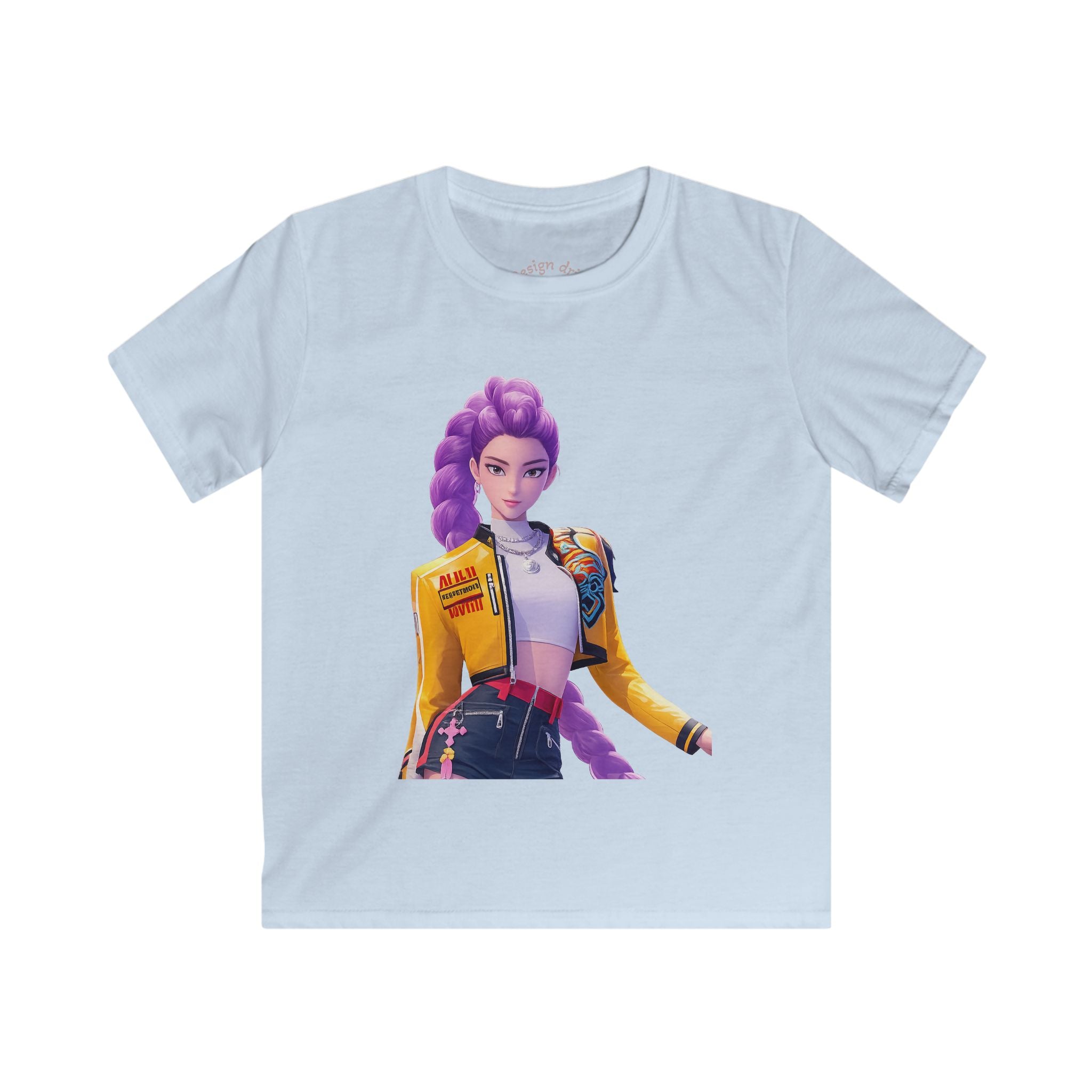 Kids T‑Shirt — Neon Girl Squad Graphic Tee (Purple Hair Characters)