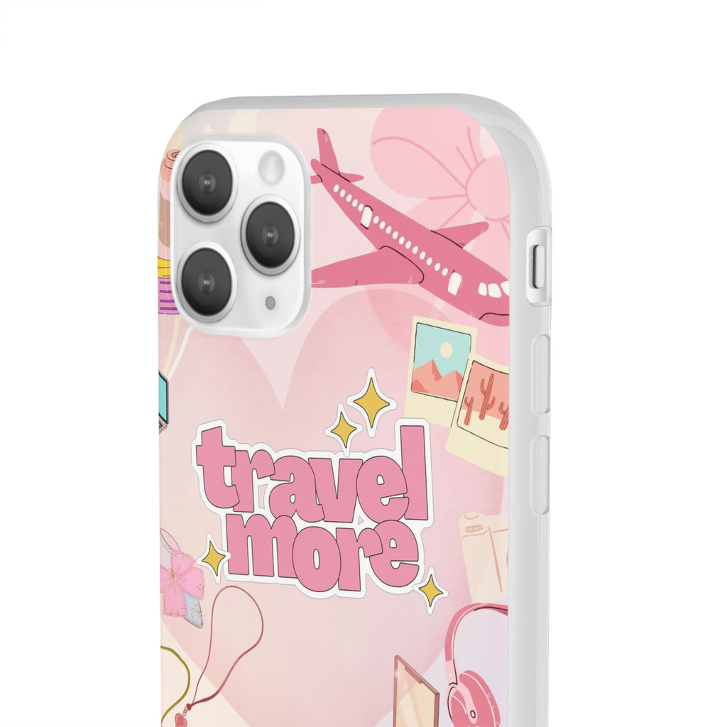 Travel More Pink Phone Case — Cute Airplane & Luggage Flexi Case