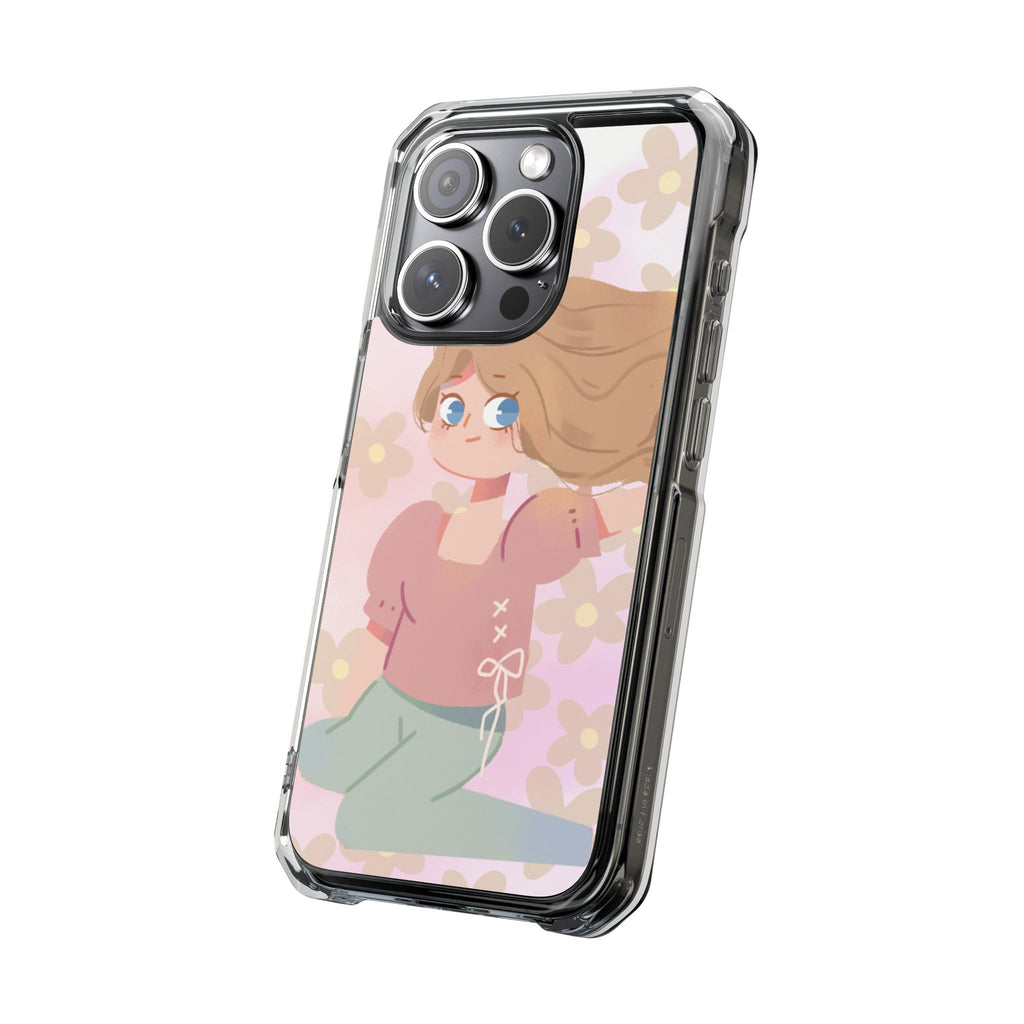 Clear Magnetic Phone Case — Pastel Girl Floral Design