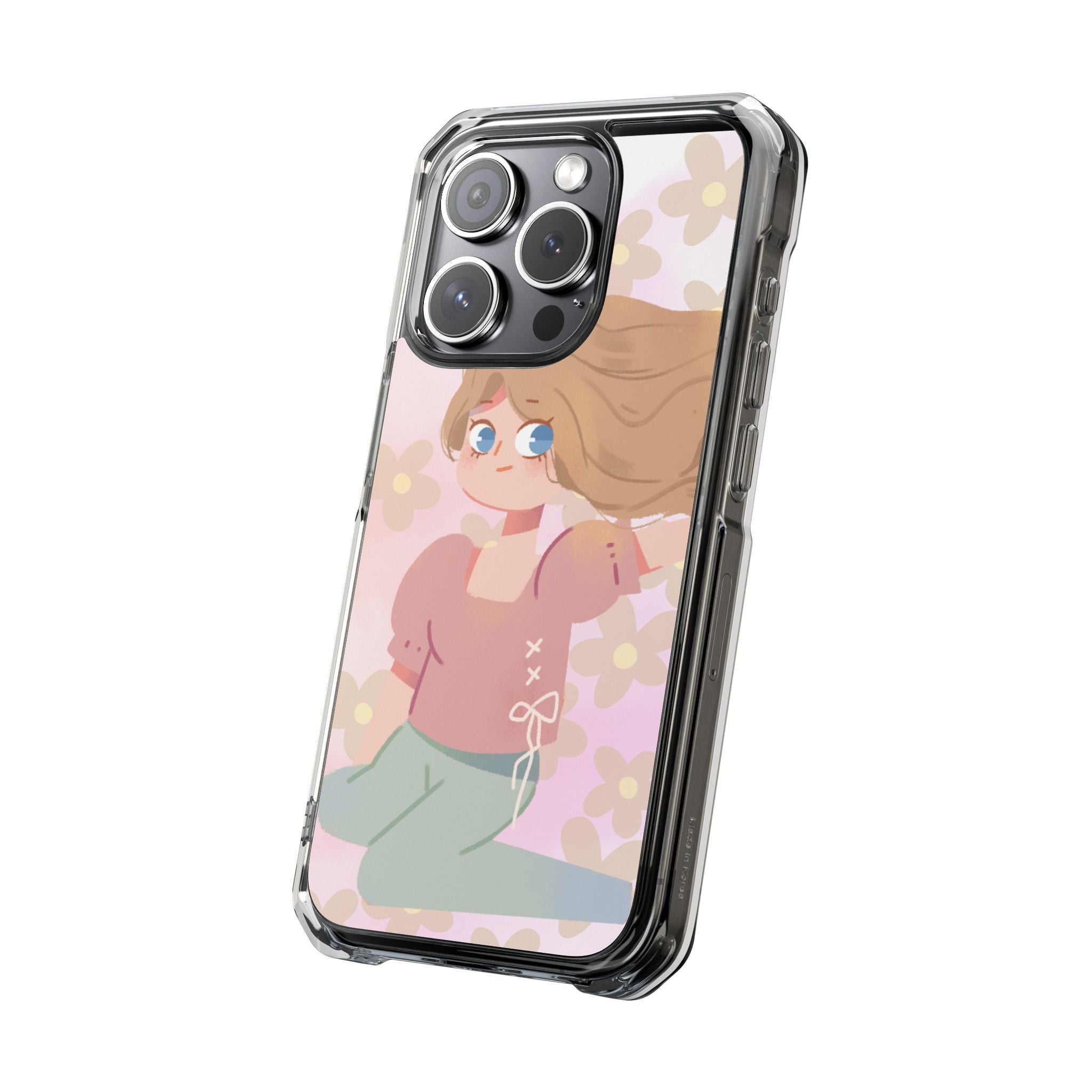 Clear Magnetic Phone Case — Pastel Girl Floral Design