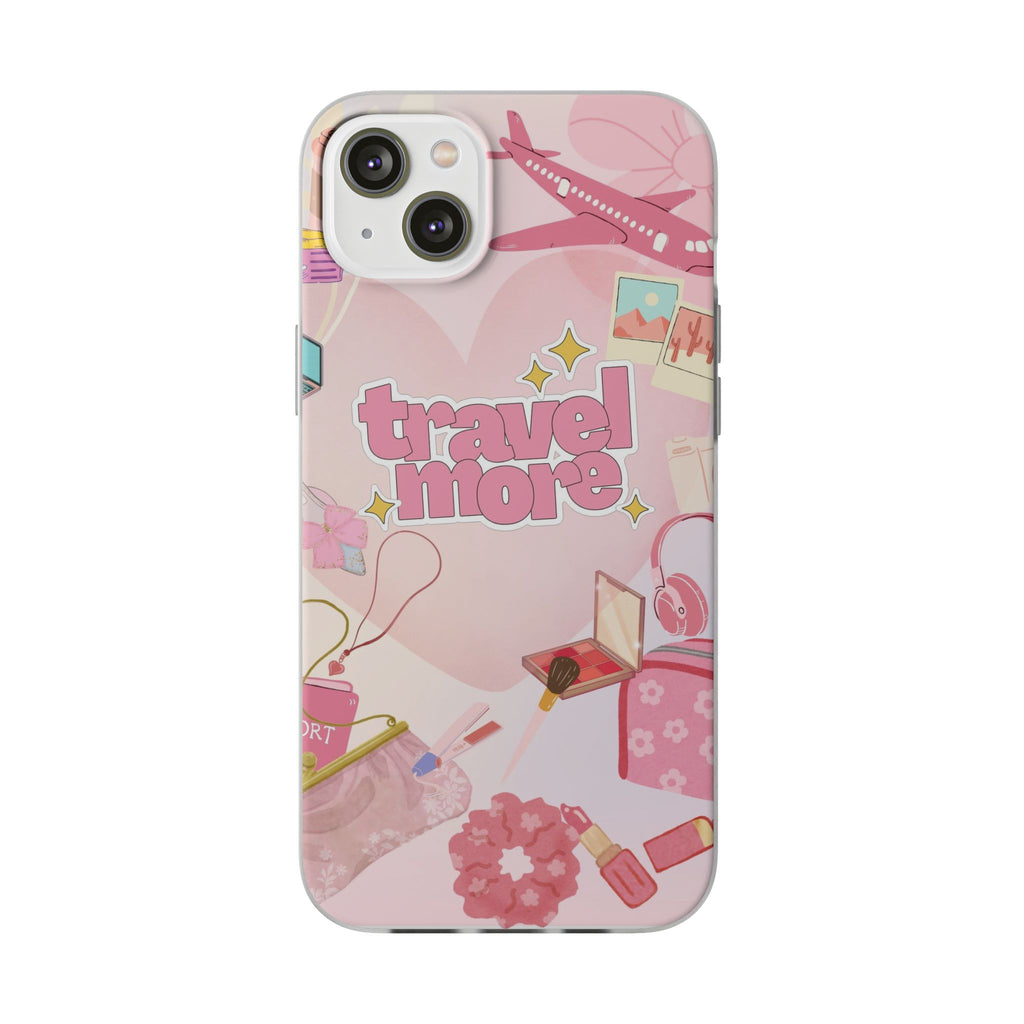 Travel More Pink Phone Case — Cute Airplane & Luggage Flexi Case