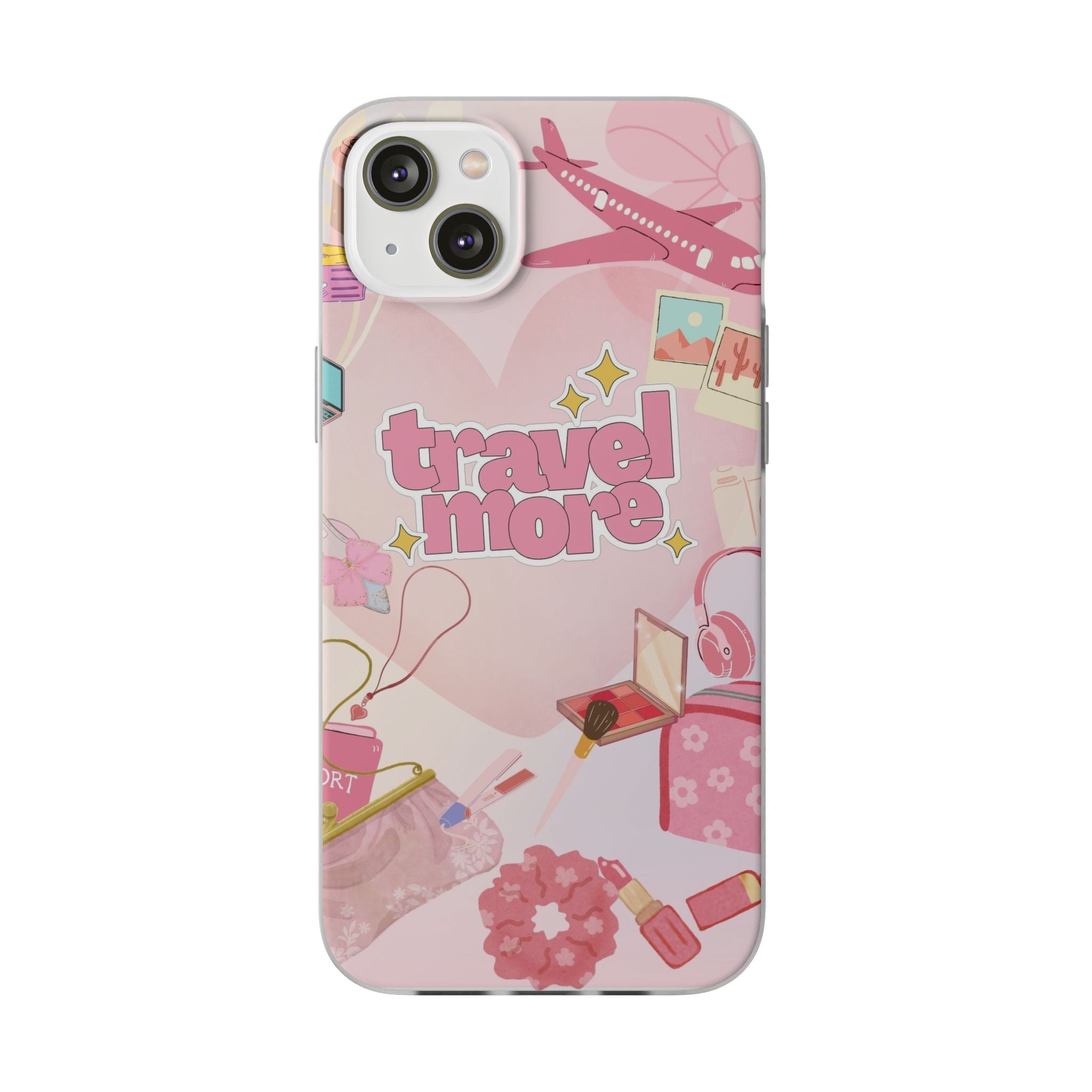 Travel More Pink Phone Case — Cute Airplane & Luggage Flexi Case