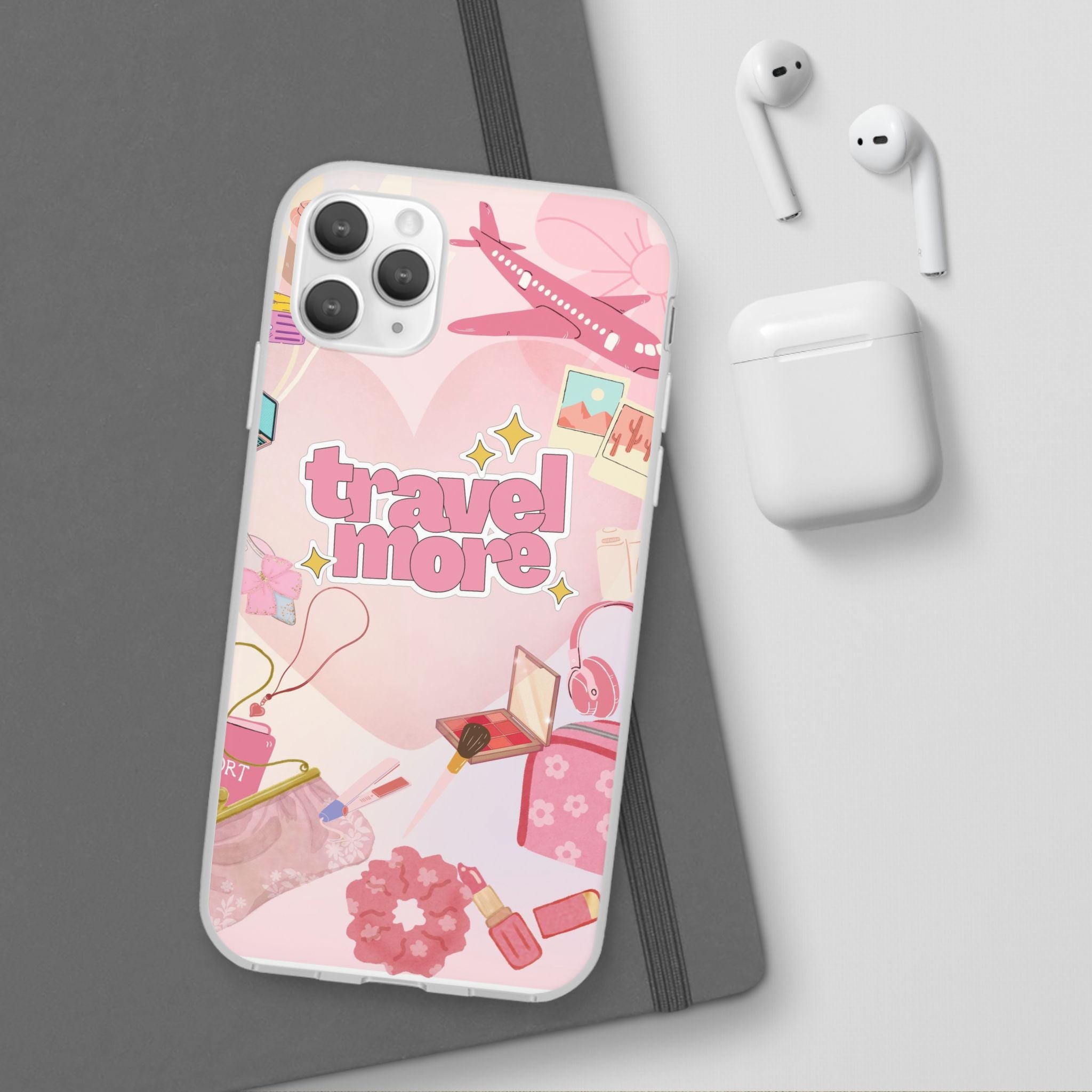 Travel More Pink Phone Case — Cute Airplane & Luggage Flexi Case