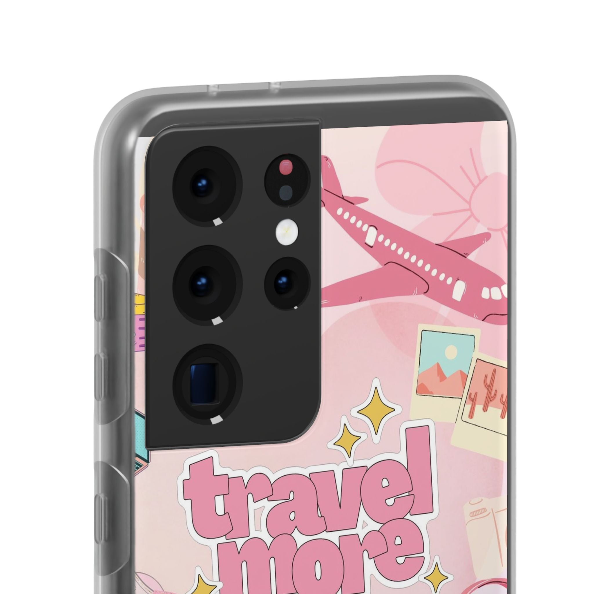 Travel More Pink Phone Case — Cute Airplane & Luggage Flexi Case
