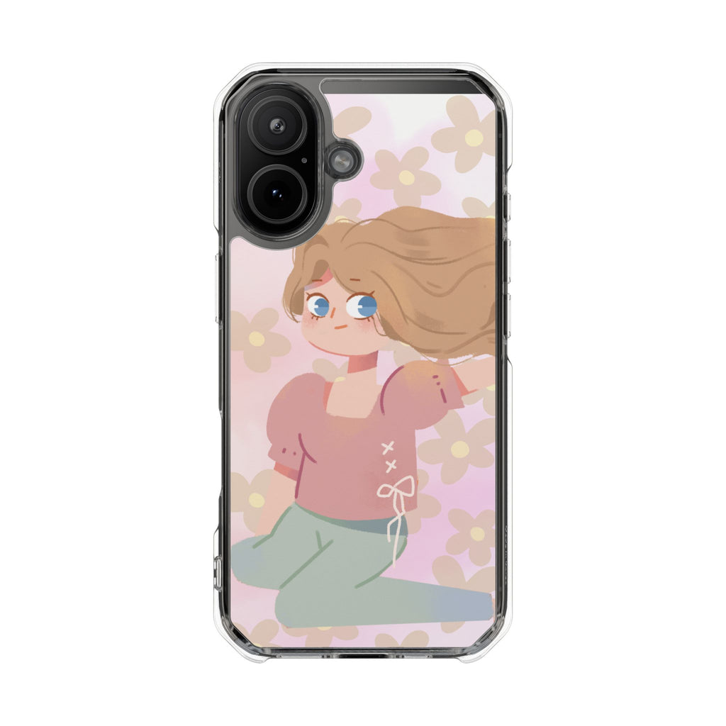 Clear Magnetic Phone Case — Pastel Girl Floral Design