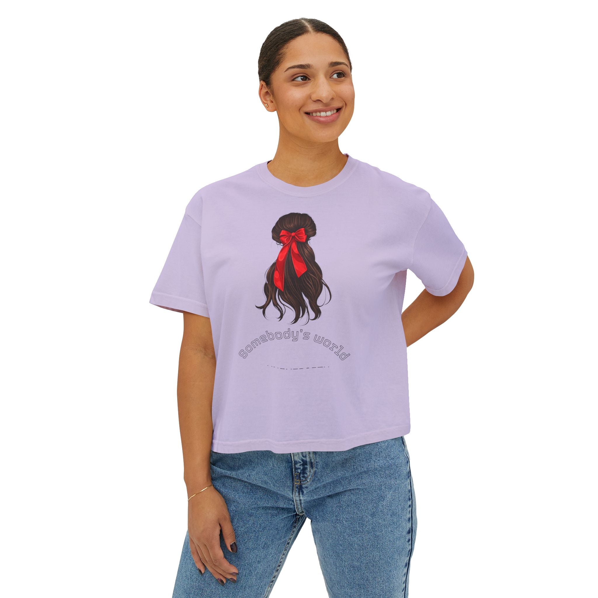 Red Ribbon Braided Hair illustration Tee | Somebody's Wizard text