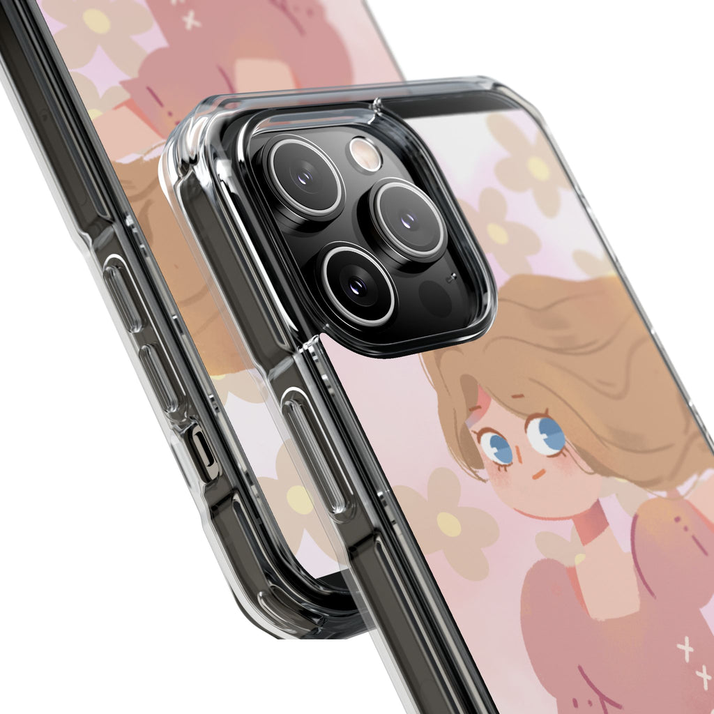 Clear Magnetic Phone Case — Pastel Girl Floral Design