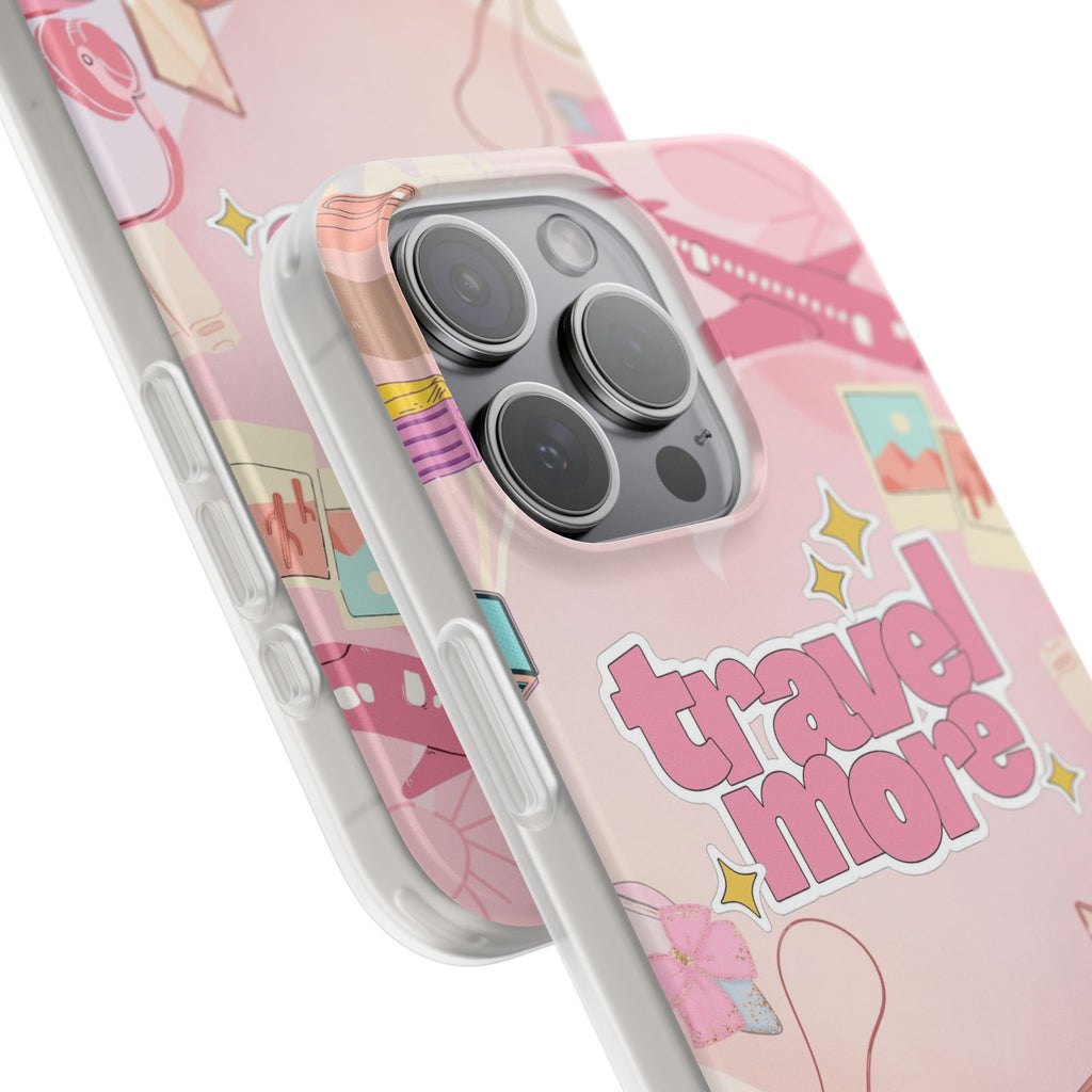 Travel More Pink Phone Case — Cute Airplane & Luggage Flexi Case