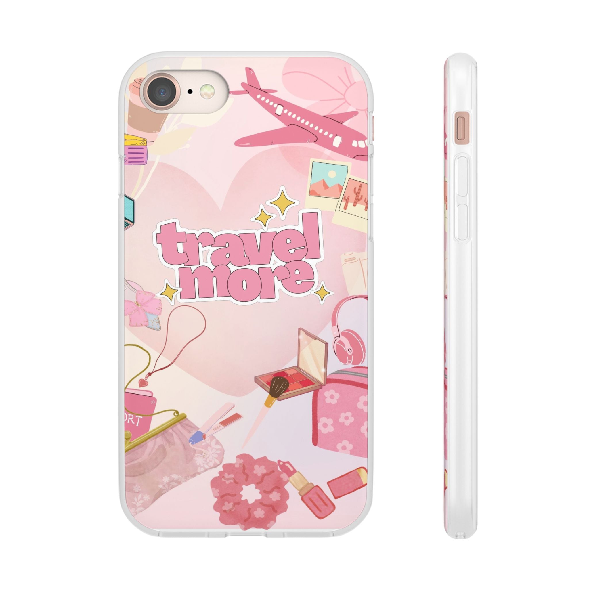 Travel More Pink Phone Case — Cute Airplane & Luggage Flexi Case
