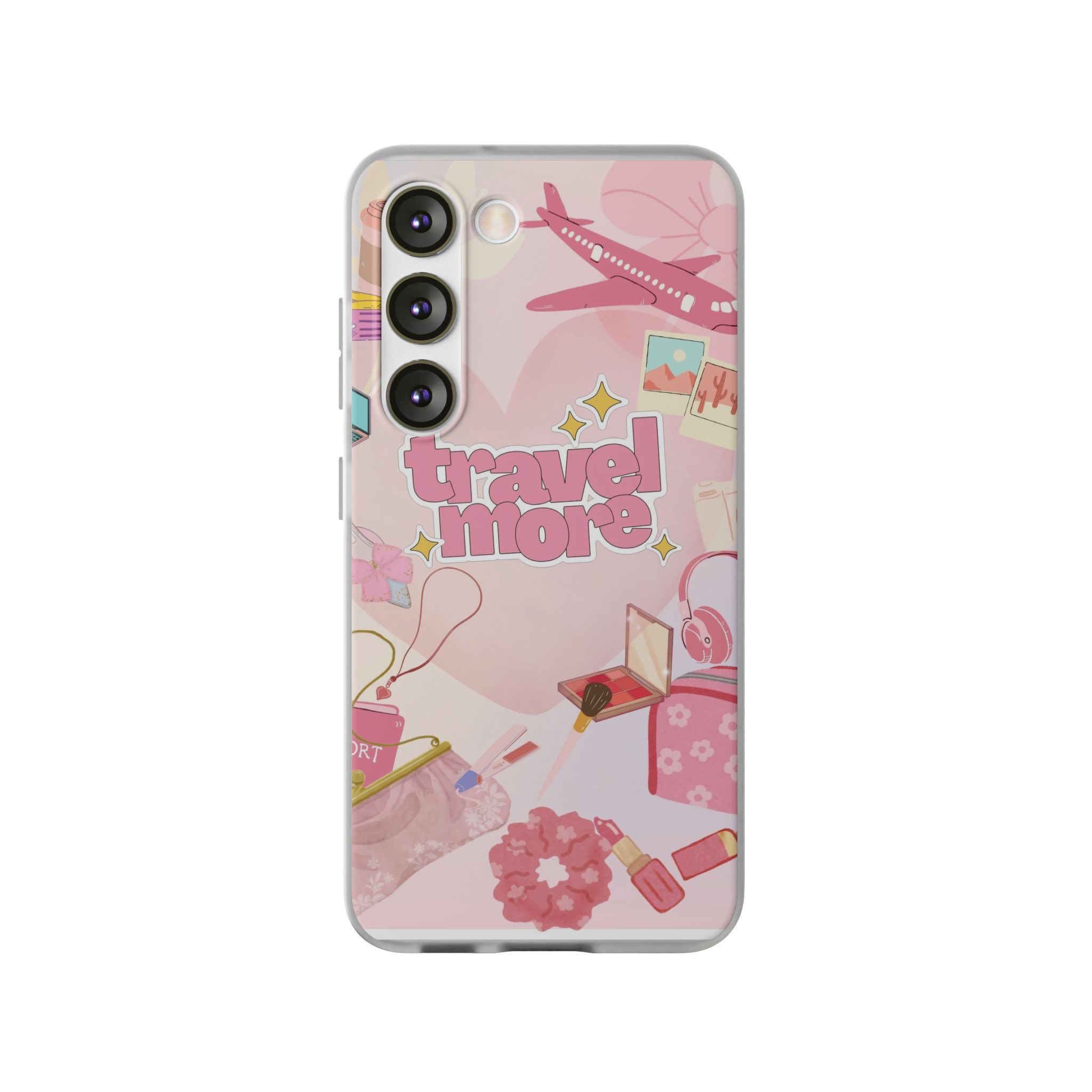Travel More Pink Phone Case — Cute Airplane & Luggage Flexi Case