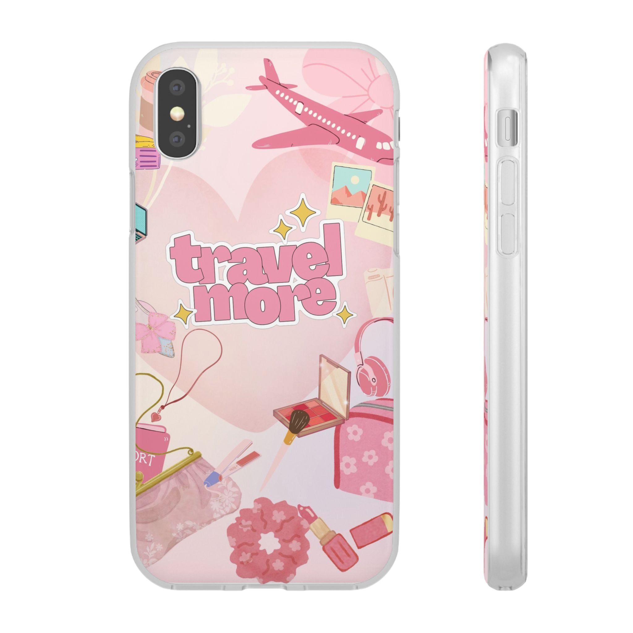 Travel More Pink Phone Case — Cute Airplane & Luggage Flexi Case