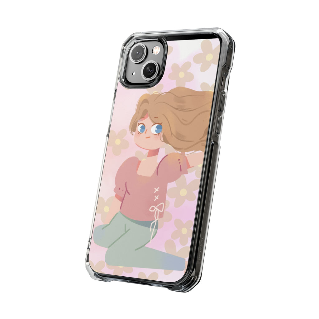 Clear Magnetic Phone Case — Pastel Girl Floral Design