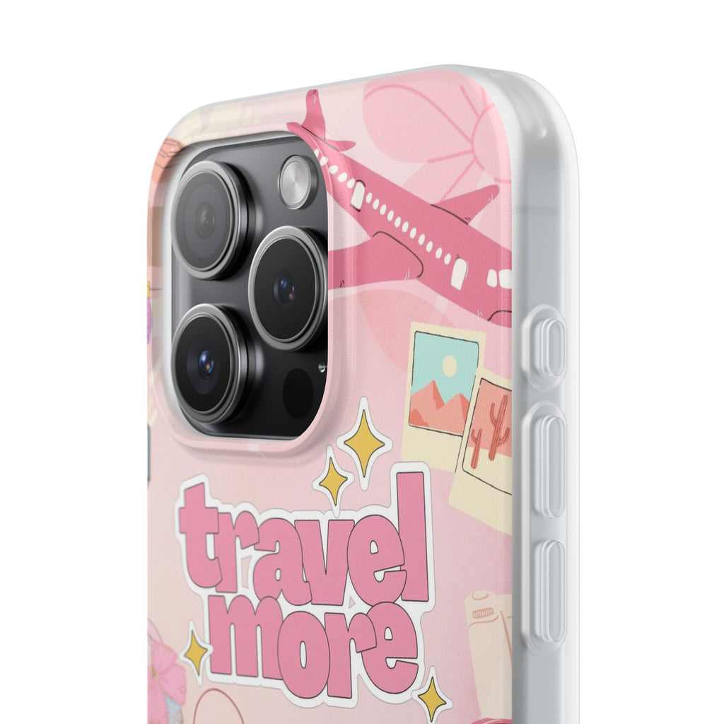 Travel More Pink Phone Case — Cute Airplane & Luggage Flexi Case