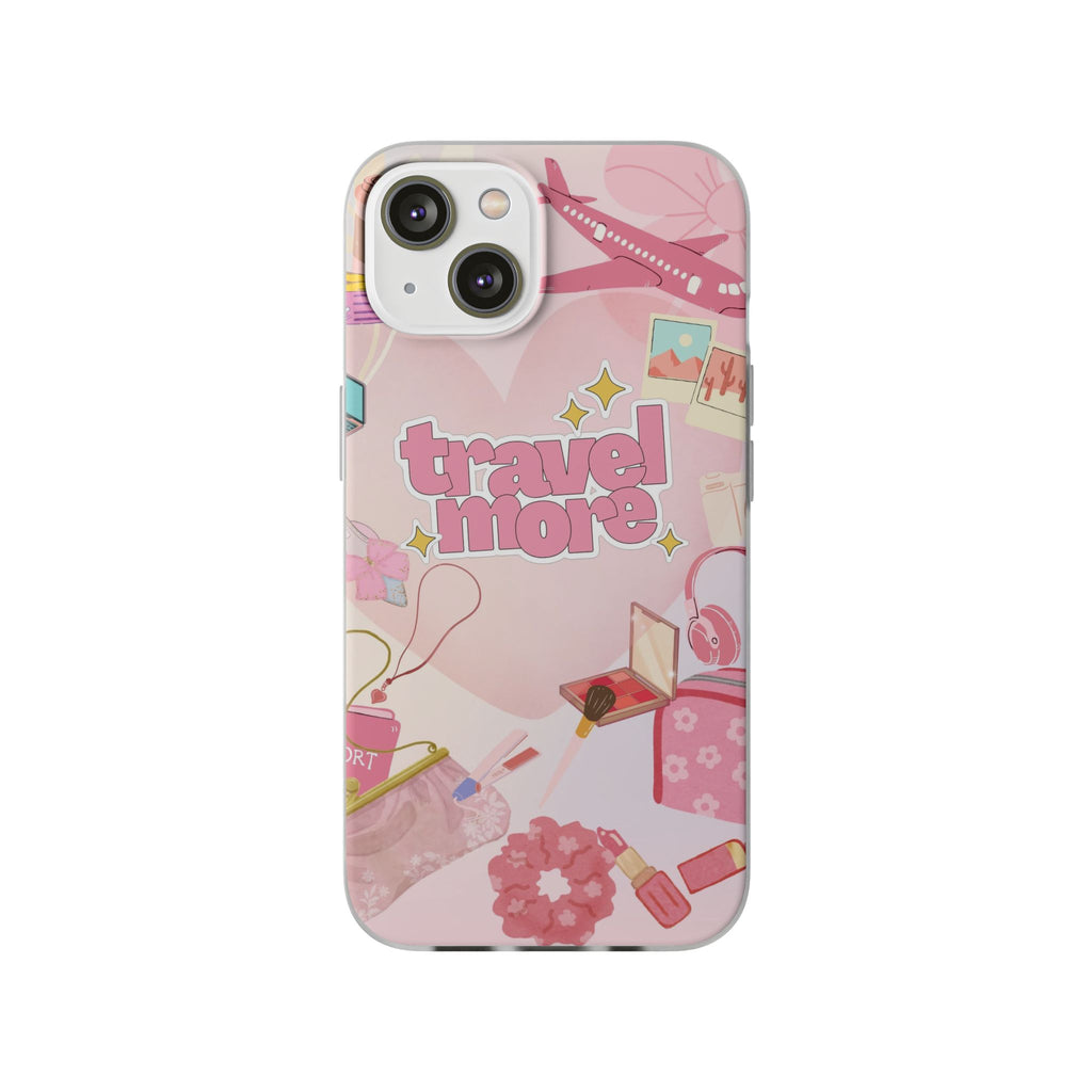 Travel More Pink Phone Case — Cute Airplane & Luggage Flexi Case