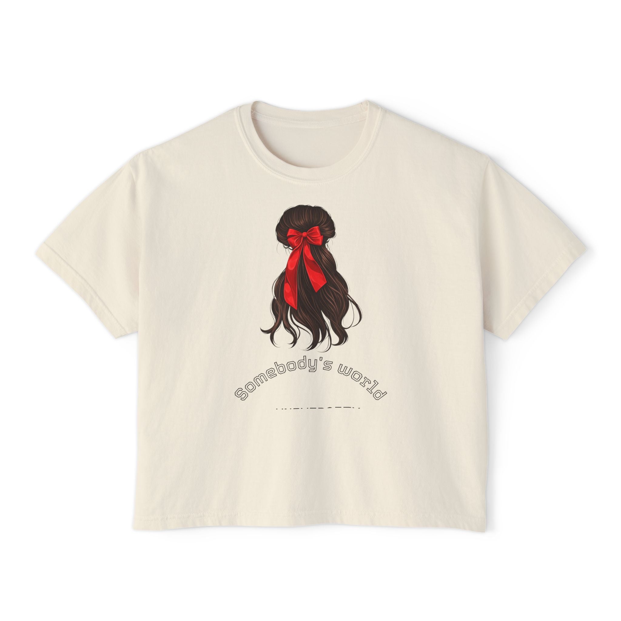 Red Ribbon Braided Hair illustration Tee | Somebody's Wizard text