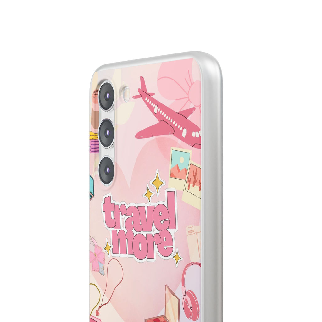 Travel More Pink Phone Case — Cute Airplane & Luggage Flexi Case