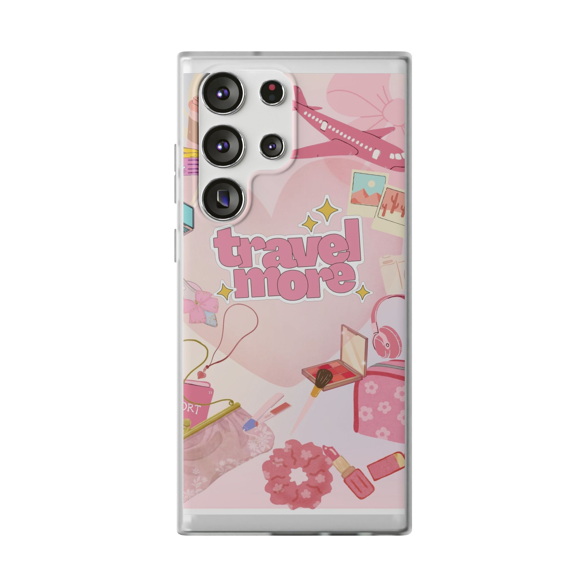 Travel More Pink Phone Case — Cute Airplane & Luggage Flexi Case