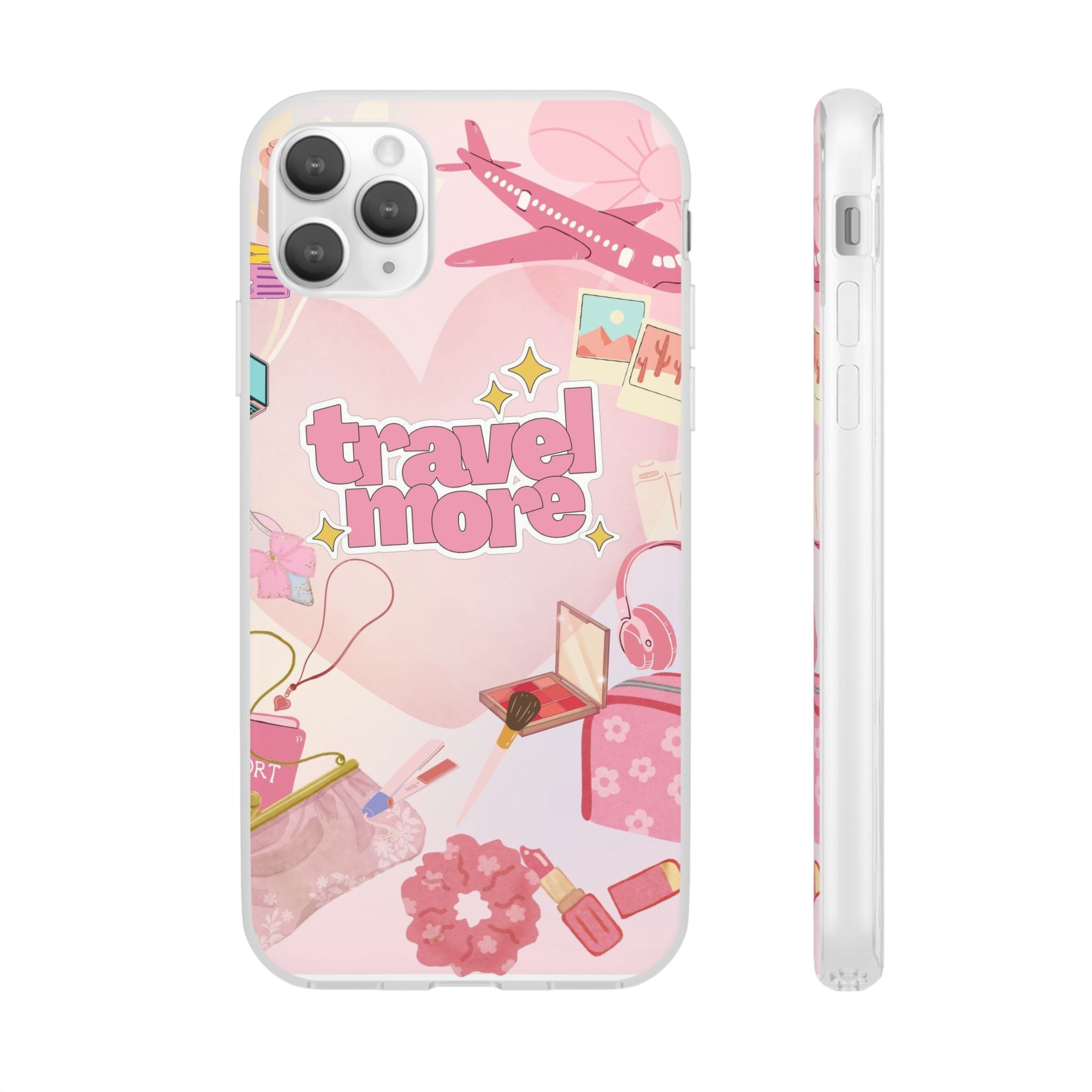 Travel More Pink Phone Case — Cute Airplane & Luggage Flexi Case