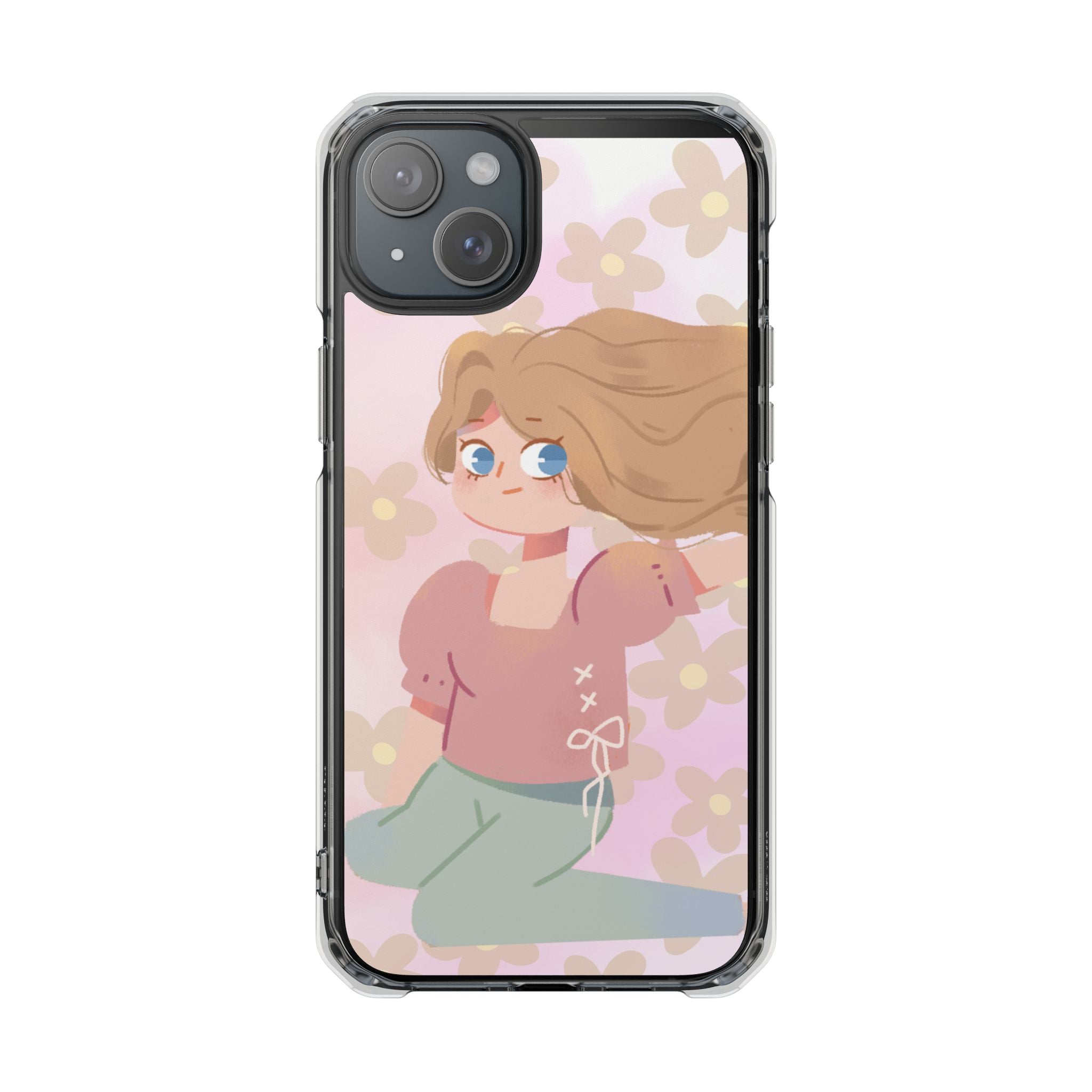 Clear Magnetic Phone Case — Pastel Girl Floral Design