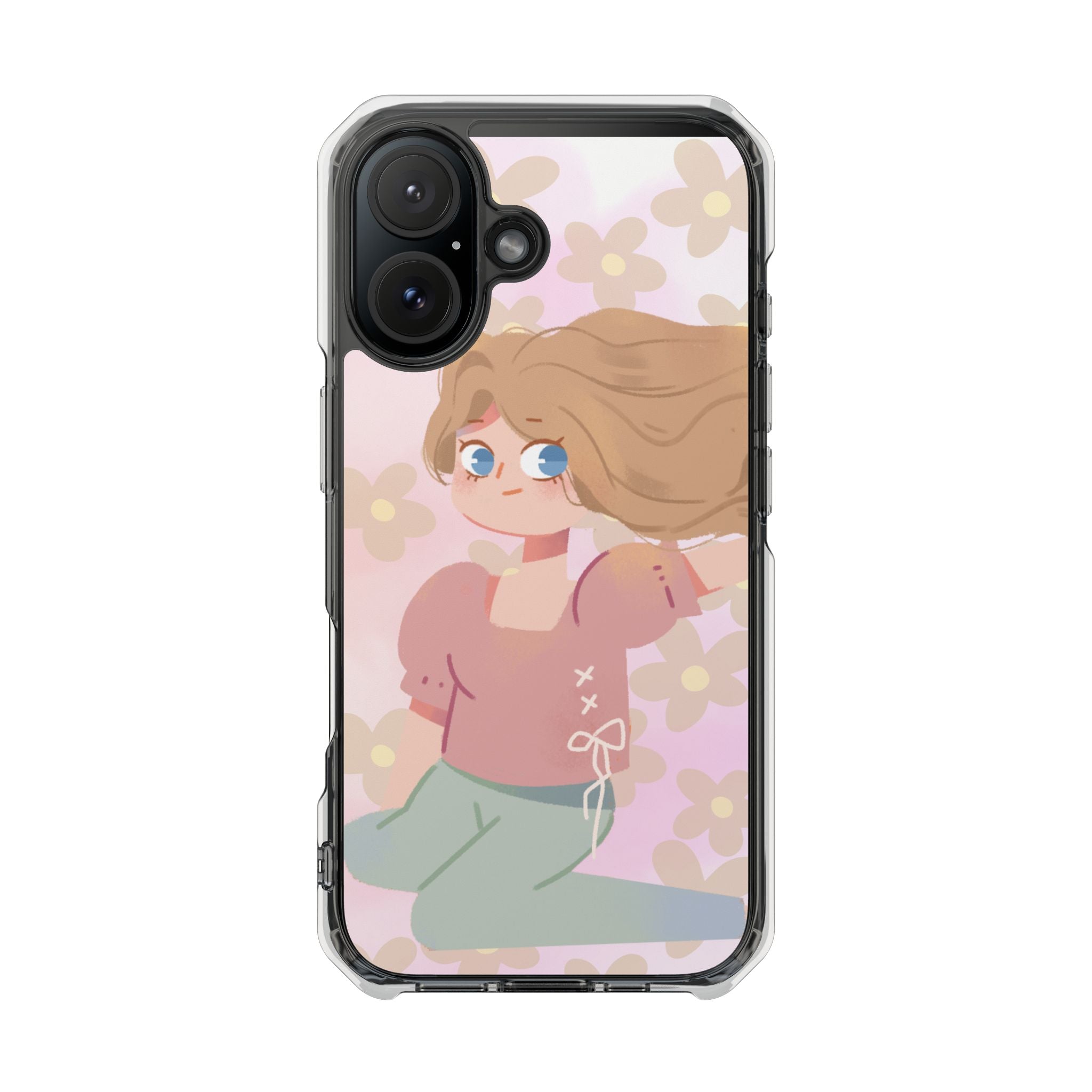 Clear Magnetic Phone Case — Pastel Girl Floral Design