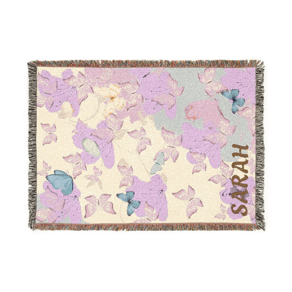 Personalized Woven Blanket — Floral Butterfly Name Throw (Custom "SARAH")