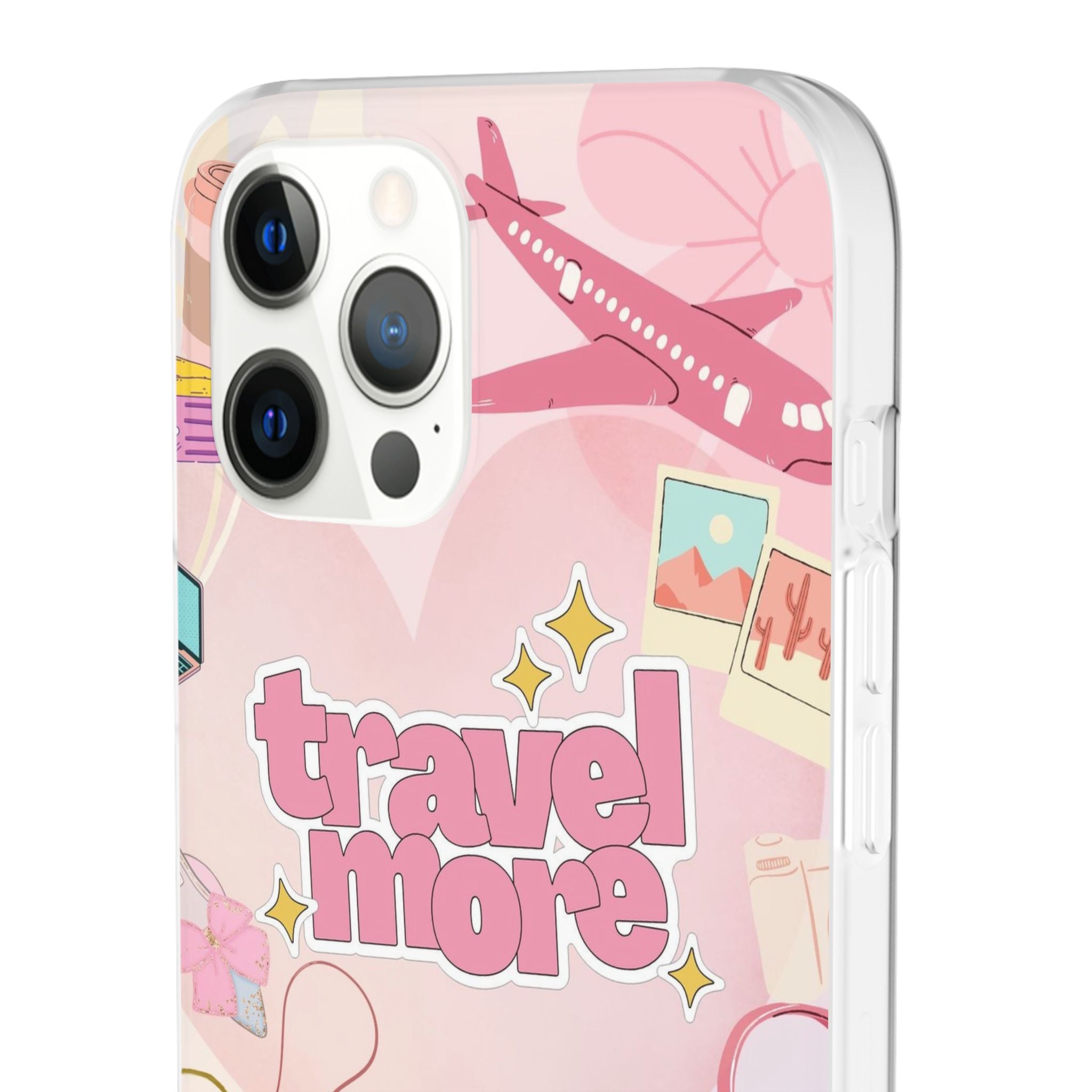 Travel More Pink Phone Case — Cute Airplane & Luggage Flexi Case